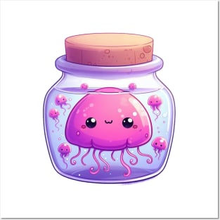 Cute Jellyfish in a Jar Illustration Posters and Art